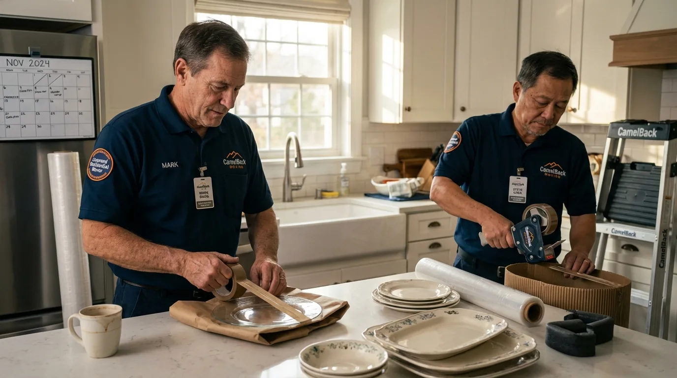 Professional crew packing kitchen dishware in Alvin, TX